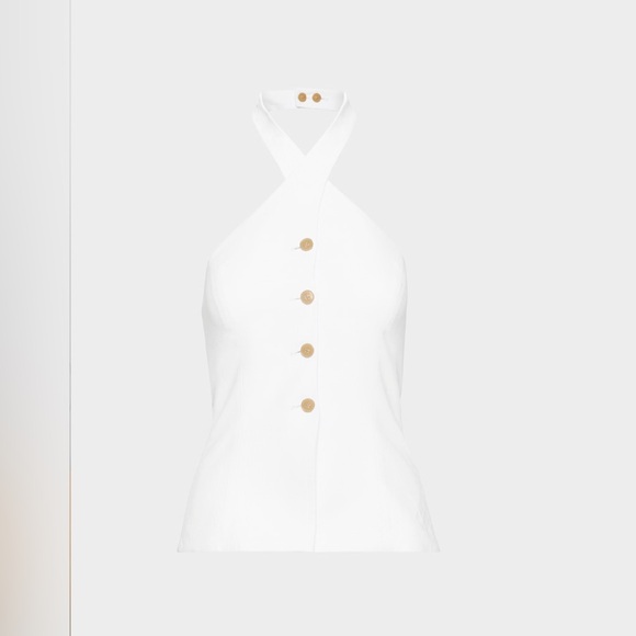 NWT Aritzia Wilfred CruiseLinen™ Lisbon Vest White Size 6 Slim-fit linen halter - Picture 9 of 16